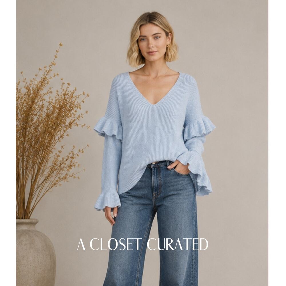 Eleven Six Lola Peruvian Ruffle Sweater XS / S Blue NEW